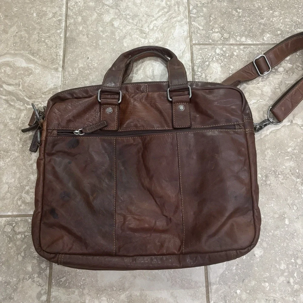Jack Georges Voyager Buffalo Leather Briefcase #7317, Hand-stained, Cross-body